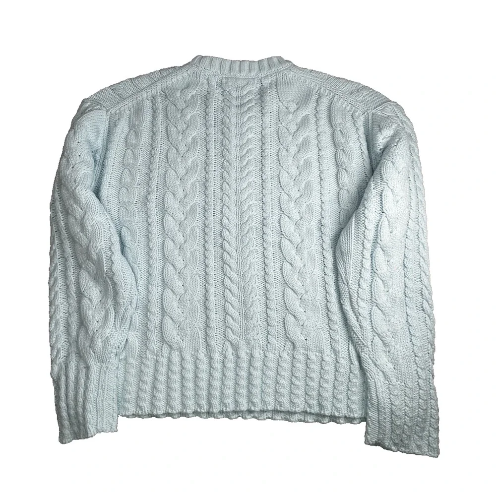 J Crew Cable Knit Crewneck Sweater Womens Medium Blue Midday Skies Classic